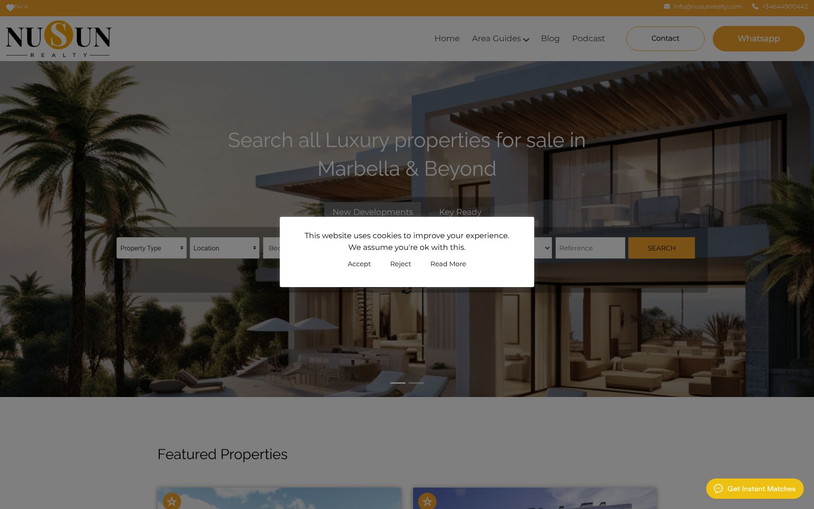 Screenshot of nusunrealty.com at 1/2/2026