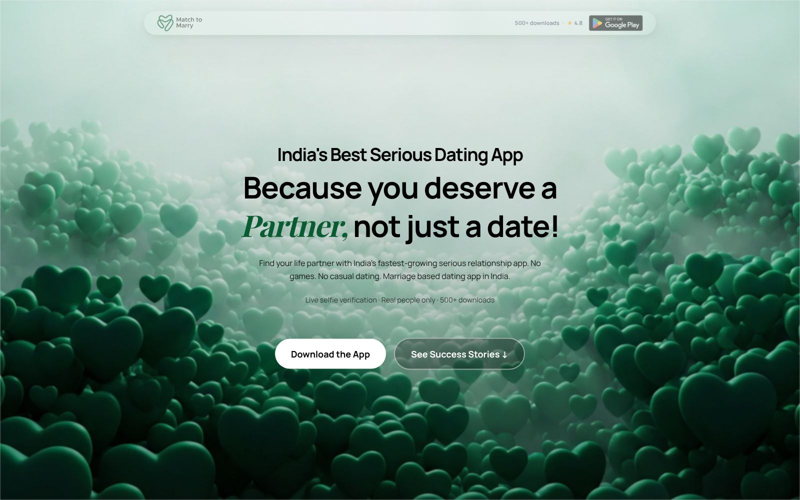 Screenshot of matchtomarryapp.com at 1/10/2026