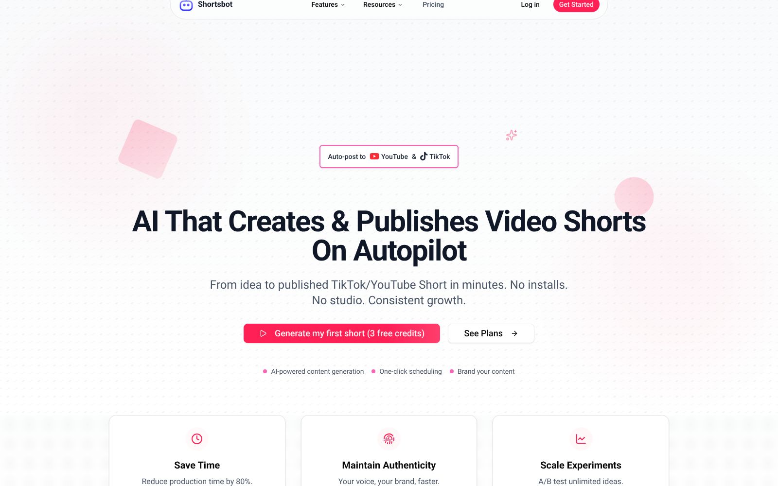 Screenshot of shortsbot.app at 1/16/2026