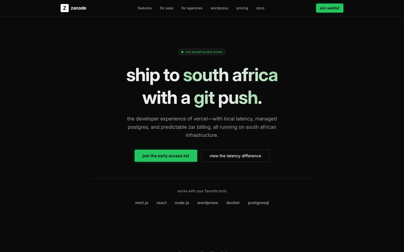 Screenshot of zanode.co.za at 1/27/2026