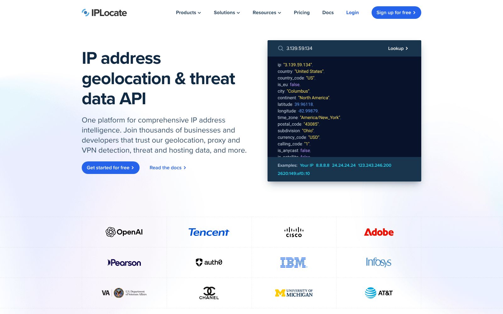 Screenshot of iplocate.io at 2/3/2026