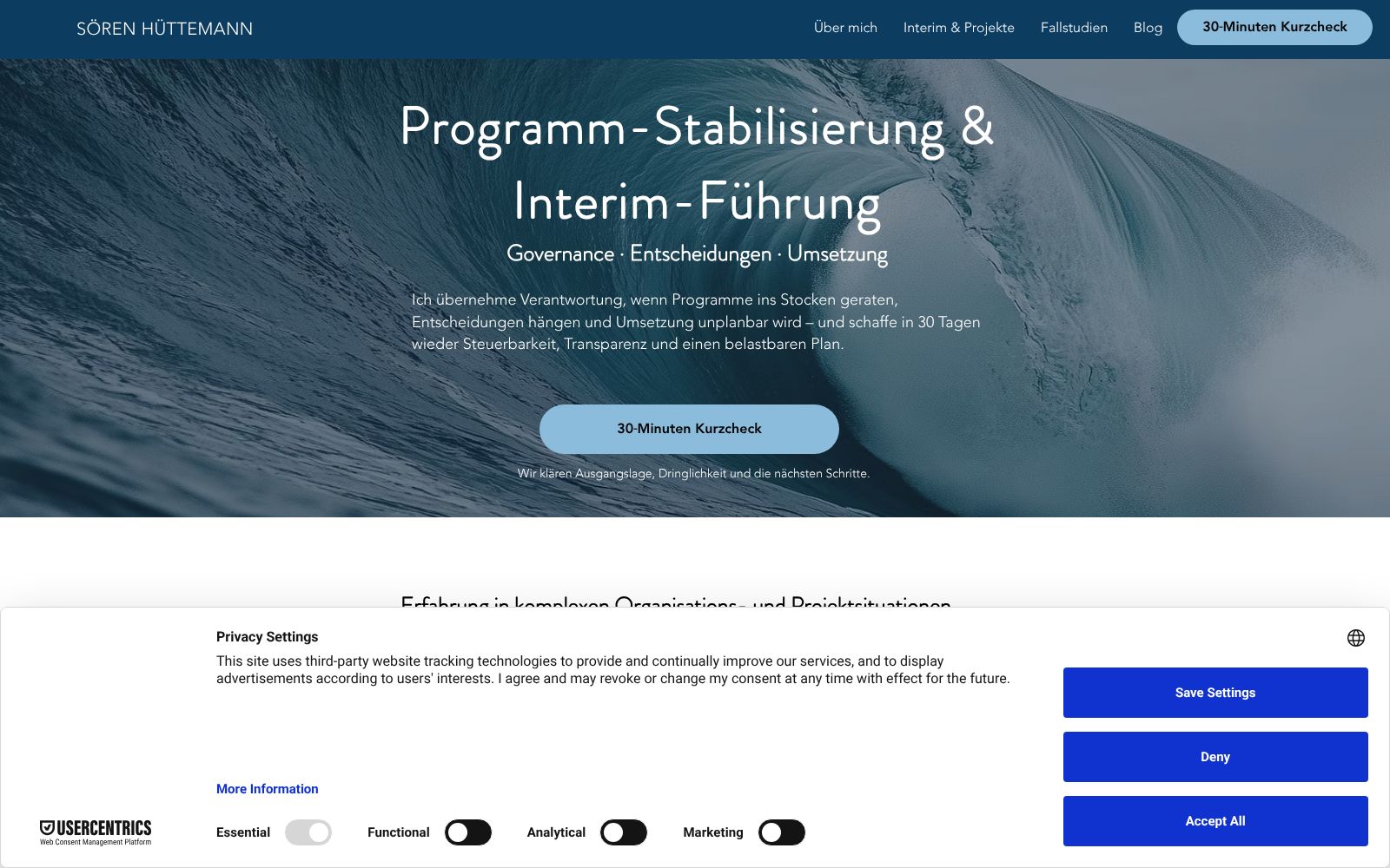 Screenshot of soerenhuettemann.de at 2/27/2026