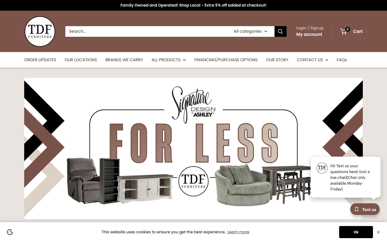 Screenshot of www.tdffurniture.com at 3/2/2026