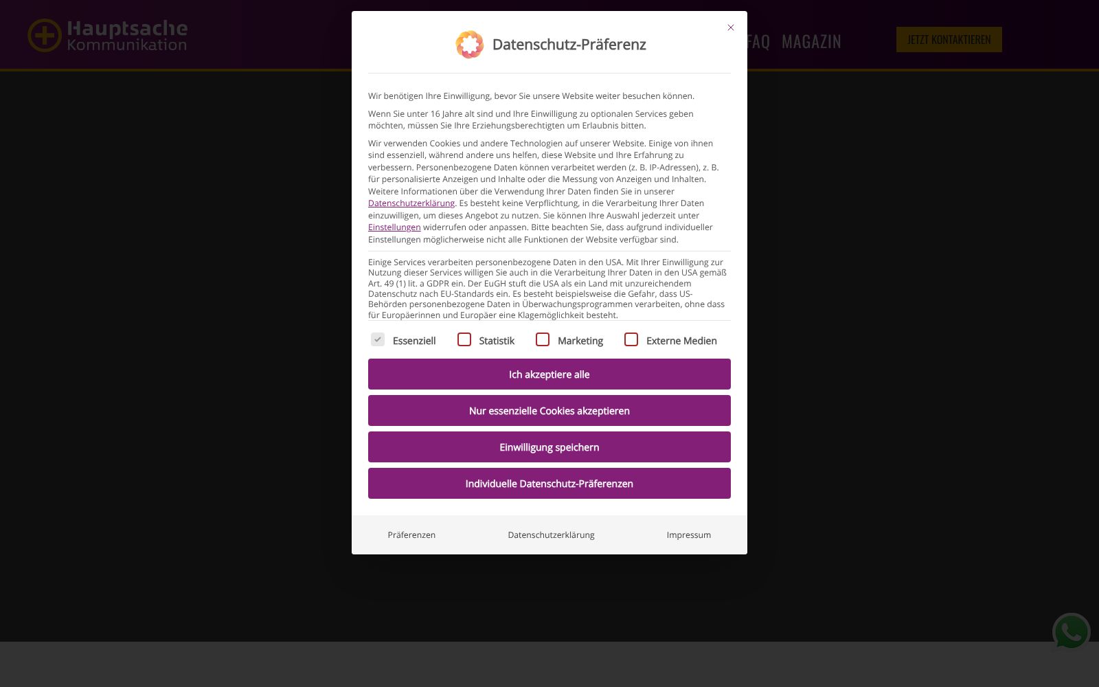 Screenshot of hauptsache-kommunikation.de at 3/3/2026