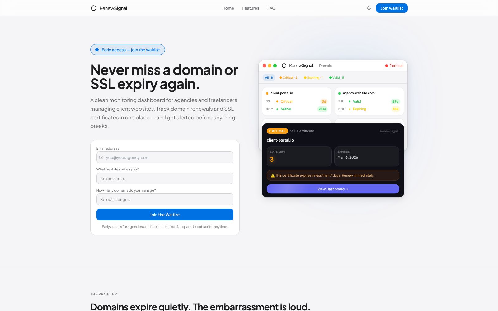 Screenshot of www.renewsignal.com at 3/13/2026