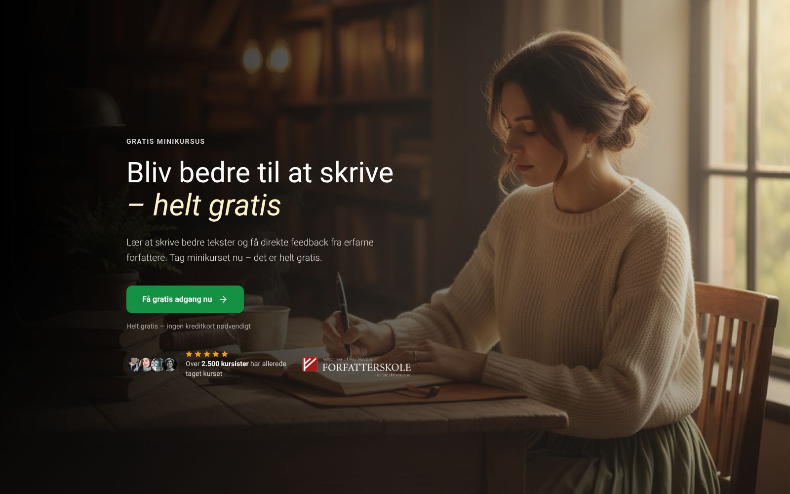 Screenshot of minikursus.forfatterskole.dk at 3/17/2026