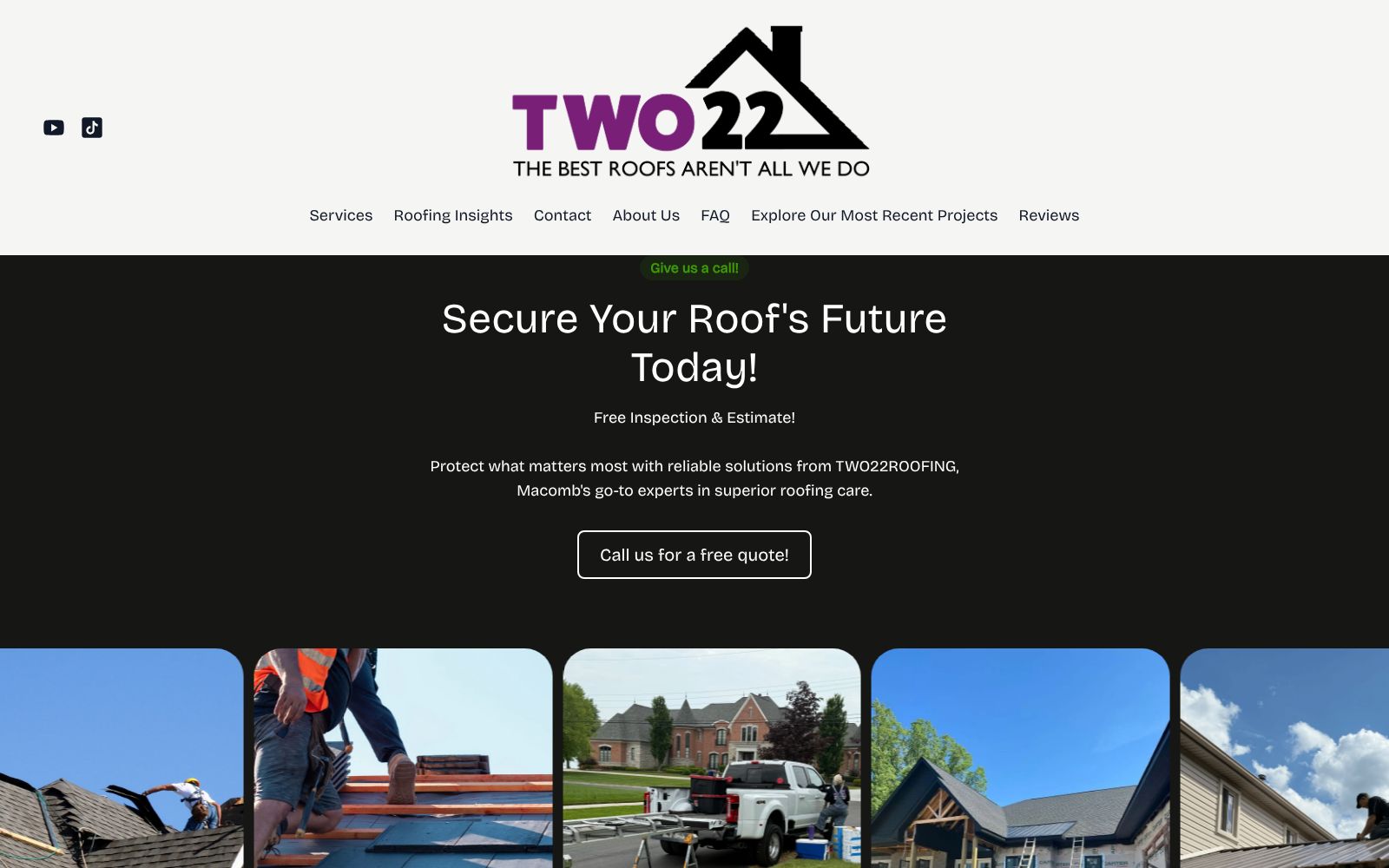 Screenshot of two22roofing.com at 3/23/2026