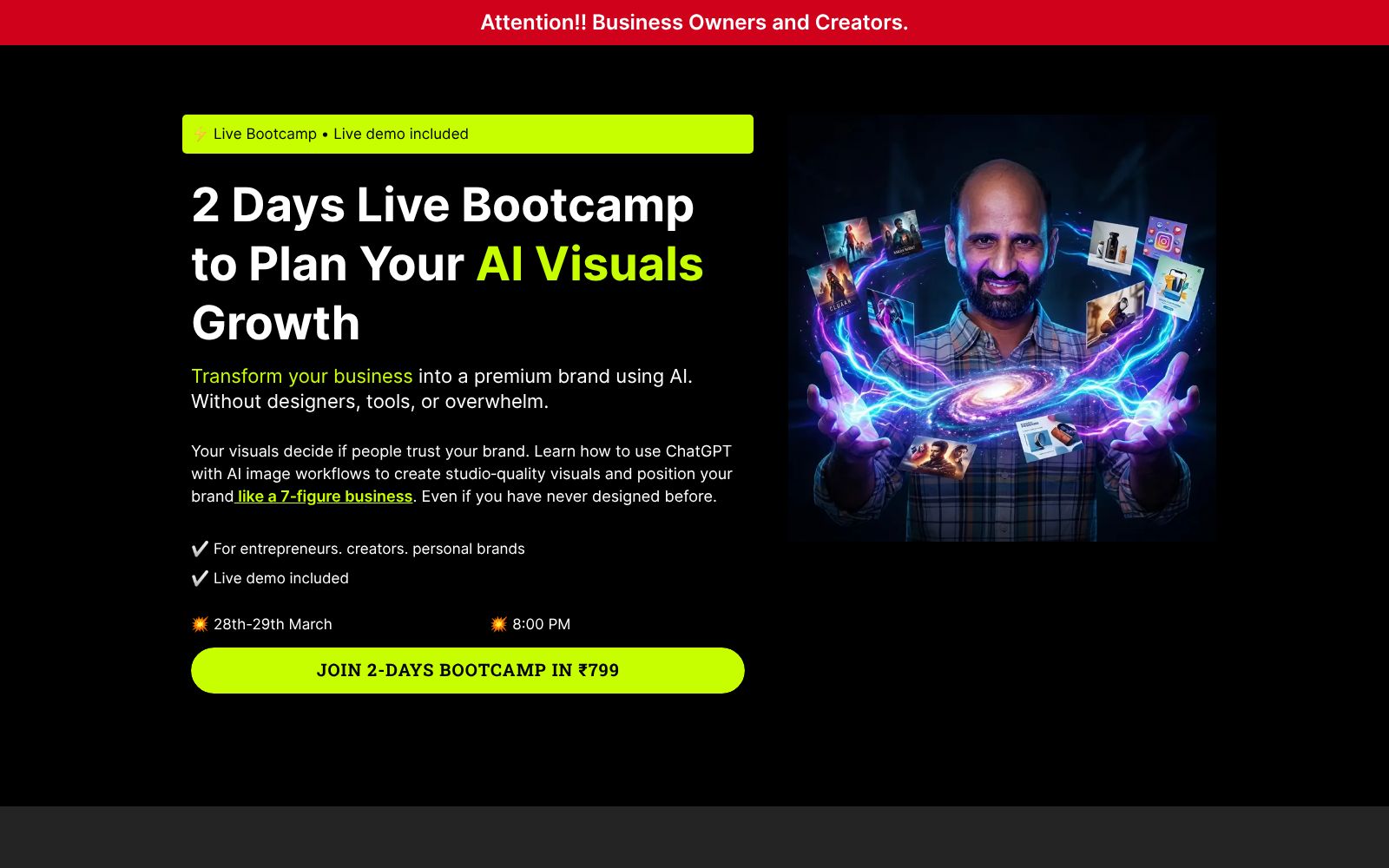 Screenshot of bootcamp.aigrowthskool.com at 3/28/2026